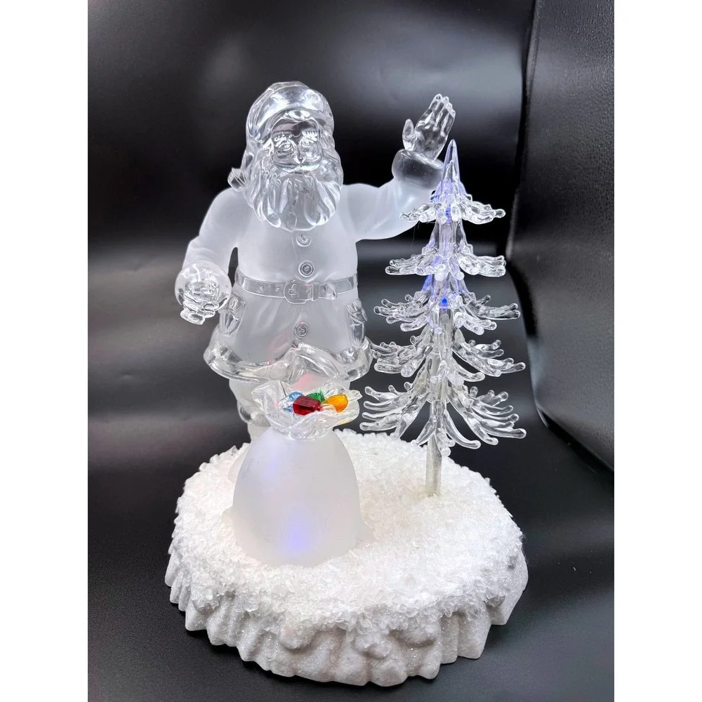 Heritage Mint Frosted Acrylic Santa Claus Color Changing LED Light Up Figurines
